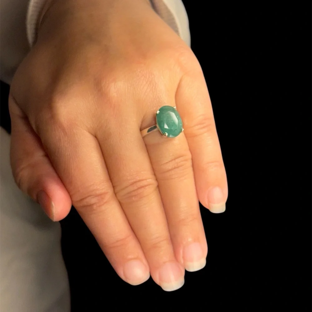 Handmade Natural Emerald Ring – Oval Cut 4 Carat | 925 Sterling Silver Size 7.5